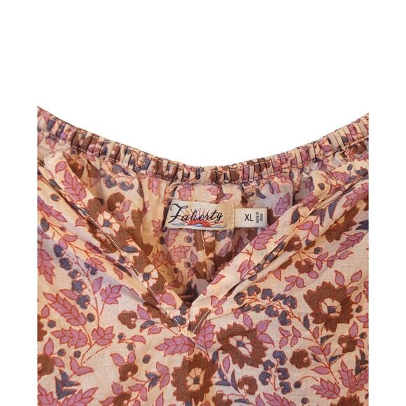 Faherty Women's Cream Floral Cotton Blouse Size XL - Picture 3 of 7